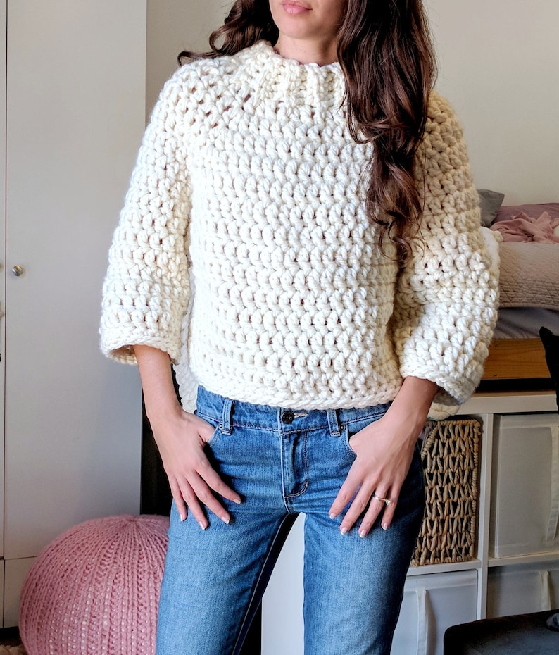 Chunky Cropped Raglan Sweater Pattern, Beginner Friendly Crochet Sweater Pattern For Women, Instant Downloadable Crocheting Instructions image 1