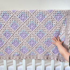 Crochet Baby Blanket Pattern, Modern Mitered Granny Square Blanket, Crocheted Shell Border. Includes Chart, Diagram and Written Instructions image 1