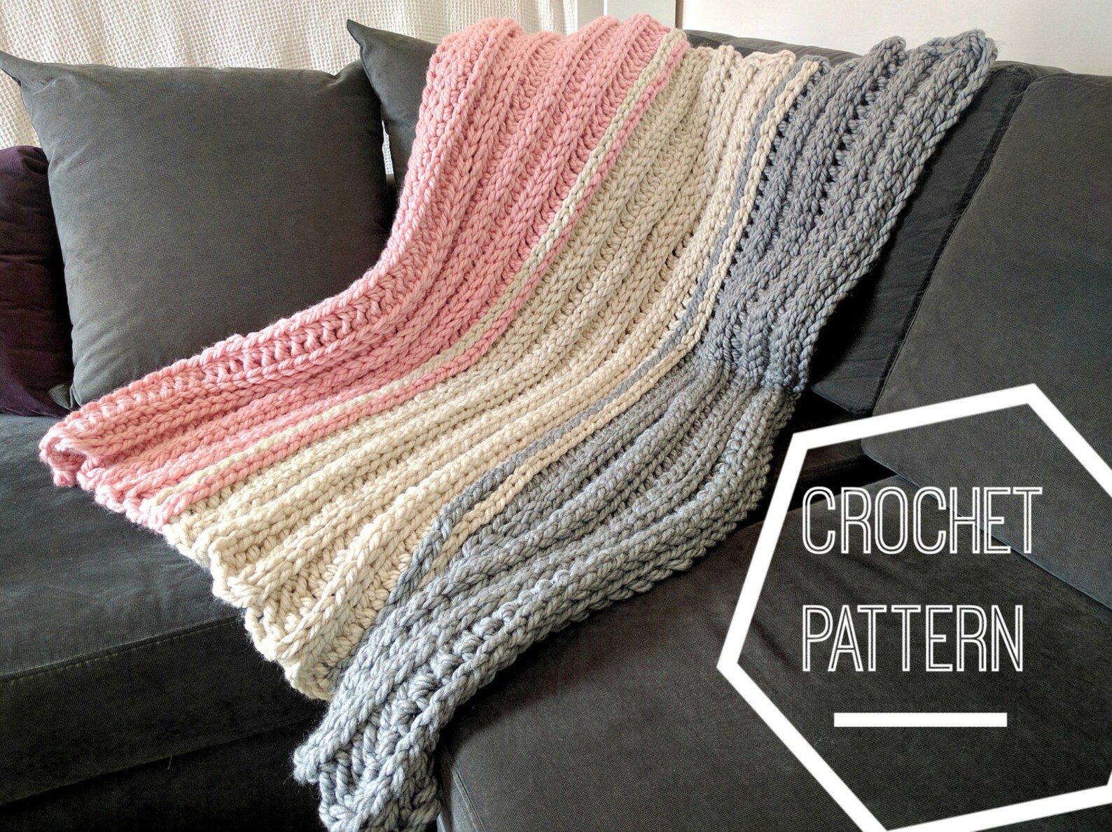 Super Chunky Crochet Blanket Pattern Ribbed Crochet Pattern Etsy