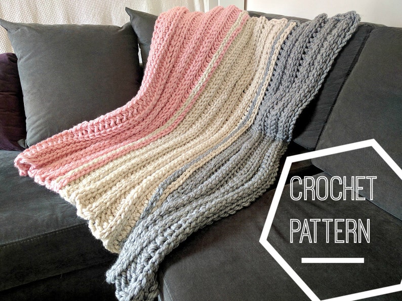 Super Chunky Crochet Blanket Pattern, Ribbed Crochet Pattern Blanket, Chunky Ribbed Crochet Throw Pattern, Striped Crochet Afghan Pattern image 2