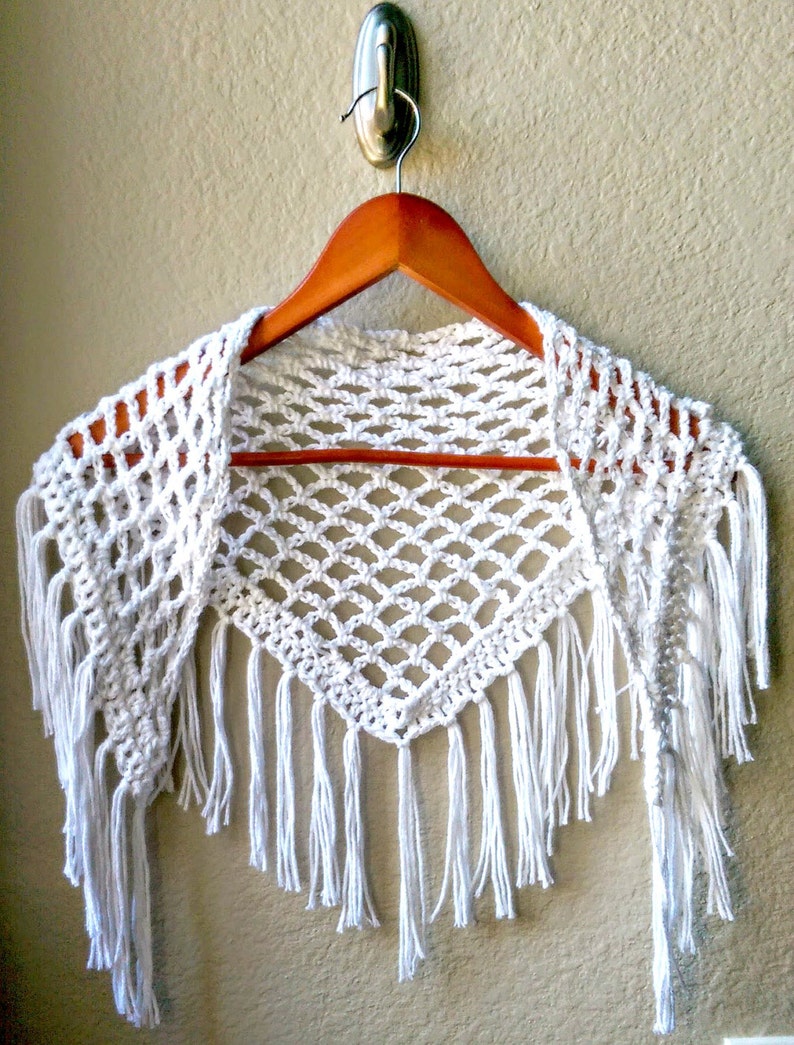 Crochet Scarf Pattern ONLY, Crochet Triangle Scarf Pattern, Fringe Scarf Crochet Pattern, Fringe Triangle Mesh Scarf, Spring Scarf Pattern image 7