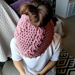 Cable Crochet Messy Bun Beanie Pattern (PDF) image 3