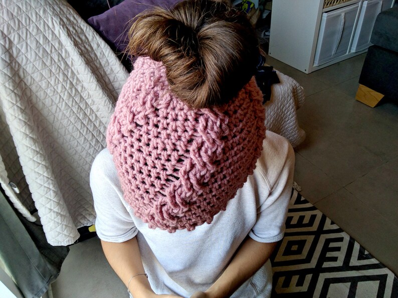 Cable Crochet Messy Bun Beanie Pattern (PDF) image 3