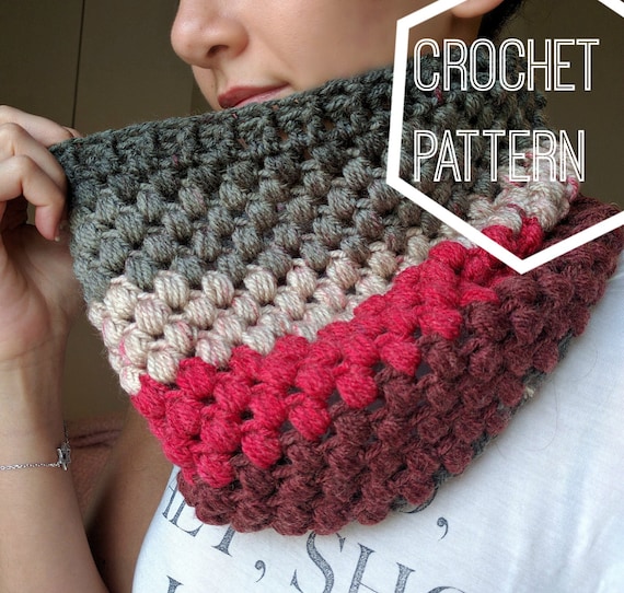 Striped Puff Stitch Cowl Pattern Caron Cakes Yarn Pattern Crochet Caron Cakes Pattern Puff Stitch Scarf Crochet Pattern Fun Crochet Cowl