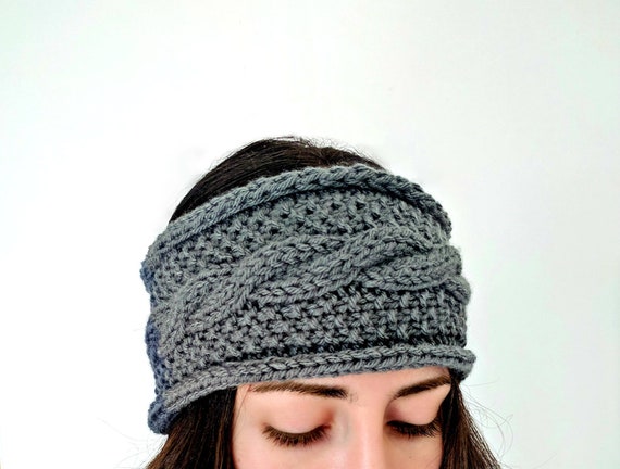 Lot De 2 Bandeaux D'hiver En Chenille - Noir Et Gris, élastique Torsadé, 22x12 Cm, Pour Femmes Et Filles, Cache-oreilles