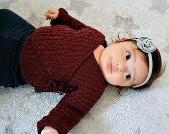 Baby Crochet Wrap Sweater Pattern, The Gingersnap Wrap Crocheted Pullover Pattern, PDF Downloadable Instructions Sized for Babies, Toddlers.