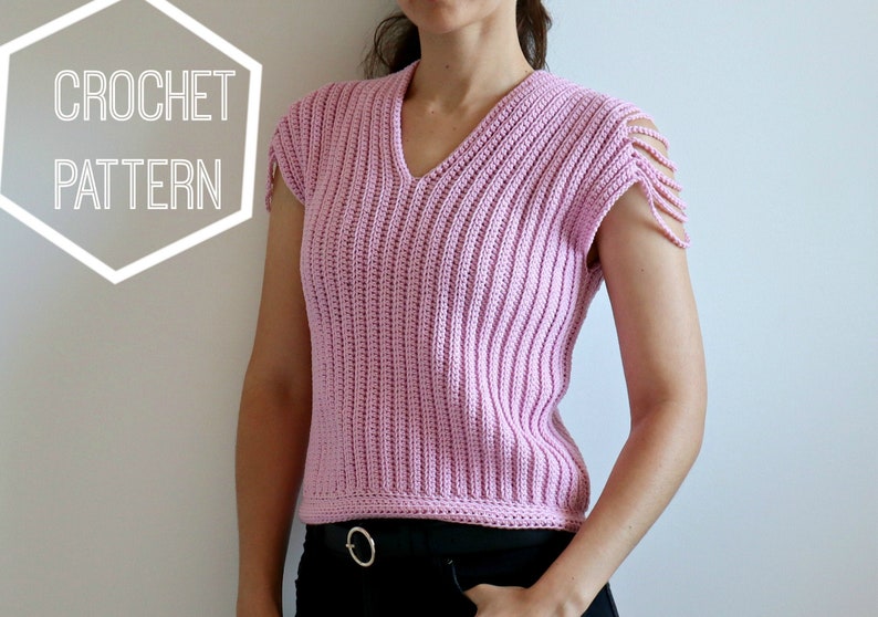 Shoulder to Shoulder Crochet Top Pattern, Simple Crocheted Tank Top Pattern With Sexy Lacy Chain Shoulder Detail. PDF Download Instructions image 7