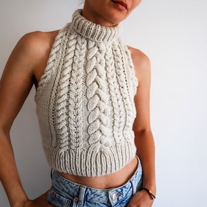 Copious Cables Cable Knit Halter Top Pattern, Knitting Pattern for Open Back Crop Top w/ Instructions for XS, S/M, L/XL, 2XL image 7