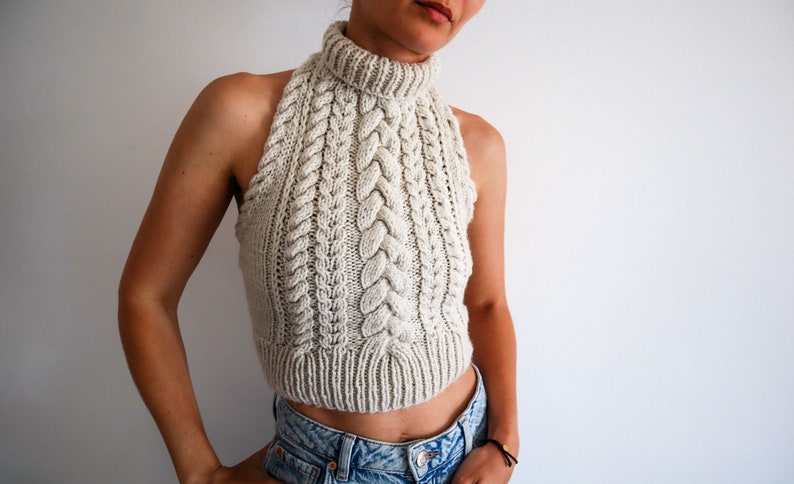 Copious Cables Cable Knit Halter Top Pattern, Knitting Pattern for Open Back Crop Top w/ Instructions for XS, S/M, L/XL, 2XL image 7