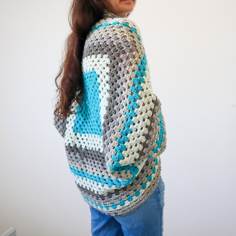 Granny Square Shrug Crochet Pattern, Beginner Crochet Shrug Pattern, Easy Crochet Cardigan Pattern, Size Inclusive Crochet Sweater Pattern image 2