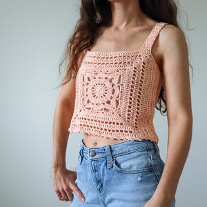 Willow Granny Square Tank Top, Crochet Top Pattern, Easy Crocheted Granny Square Motif, Boho Crop Top Crocheting Pattern, Womens Sizes image 8