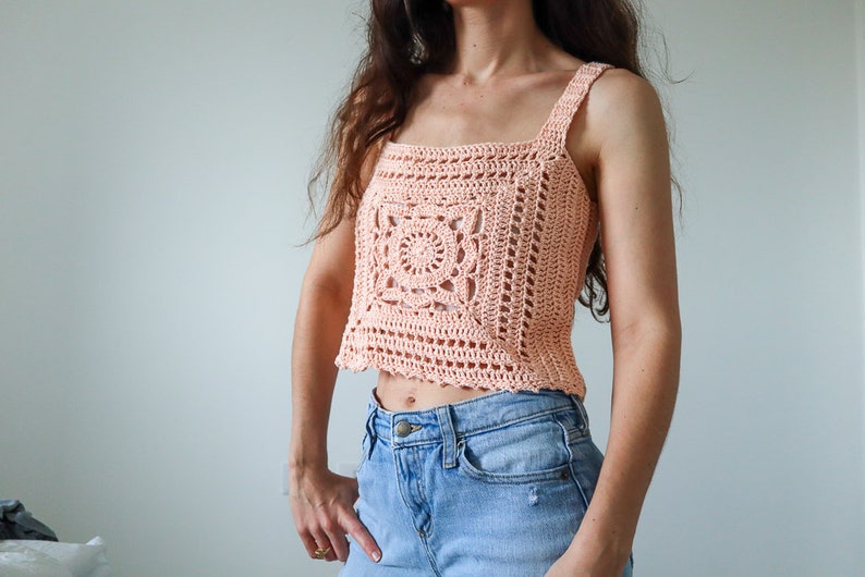 Willow Granny Square Tank Top, Crochet Top Pattern, Easy Crocheted Granny Square Motif, Boho Crop Top Crocheting Pattern, Womens Sizes image 8
