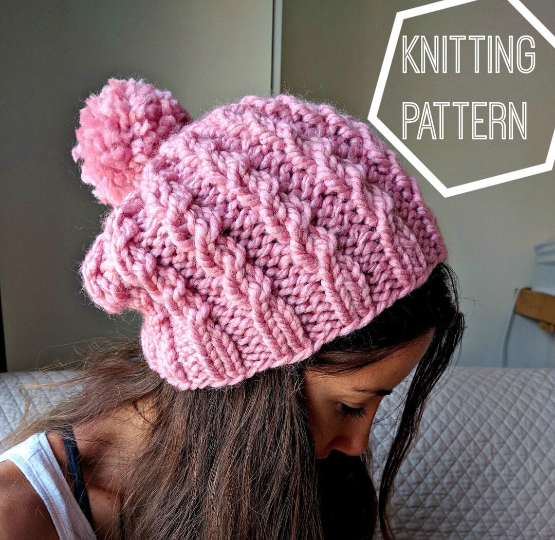 Easy Cable Knit Beanie Pattern: Bulky Yarn Slouchy Hat (PDF Pattern) - Etsy