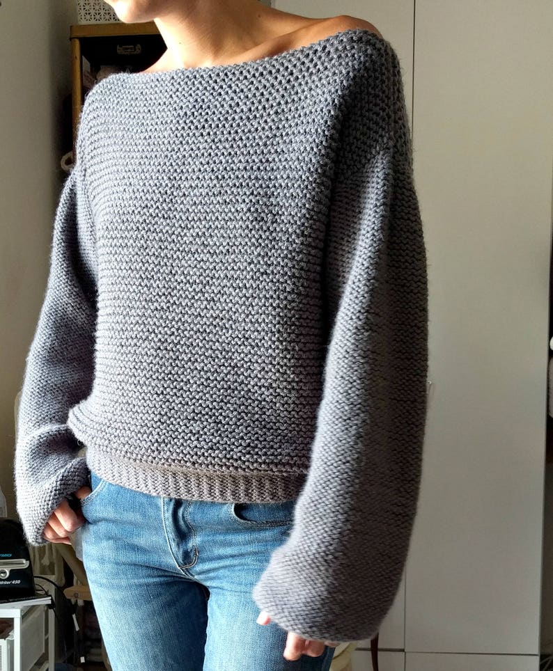 No Purls Sweater Pattern, V Back Knit Slouchy Sweater Pattern for Women, Oversized with V Neck Sizes S, M, L, XL. Easy Beginner Friendly PDF image 2