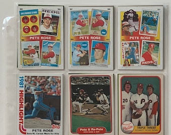 Vintage 1980s Pete Rose Reds/Phillies One-Sheet Baseball Trading Cards Lot of 18