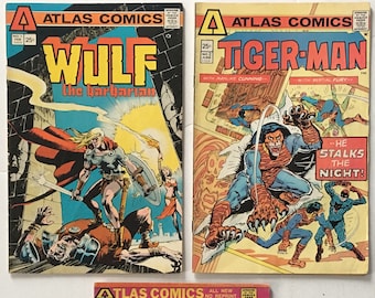 Wulf The Barbarian #1, Tiger-Man #2, and The Grim Ghost #2 Lot of 3 Bronze Age 1975 Atlas Seaboard Comics