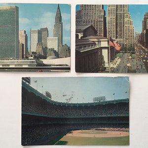 RPPC New York City: Yankee Stadium, United Nations / Empire State Building, Fifth Avenue 1950s 60s Vintage Lot of 3 Real Photo Postcards