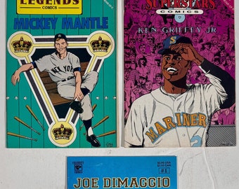 Baseball Legends, Superstars, Celebrity Comics Ken Griffey Jr., Mickey Mantle, Joe Dimaggio Lot of 3