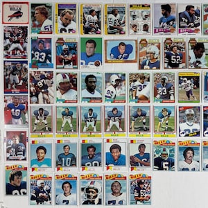 Buffalo Bills Topps Fleer Pro Set NFL Football Trading Cards 1966 to 1991 Lot of 50