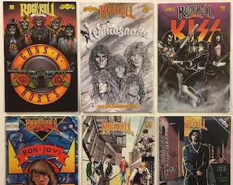 6 Rock N Roll Revolutionary Comics - Guns N Roses, KISS, Whitesnake, Bon Jovi, NKOTB, ICE-T - 1989-1991