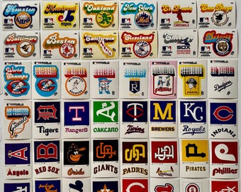1977 Fleer Grand Slam Hi-Gloss Baseball Stickers: Team Logos, White Back - Lot of 50