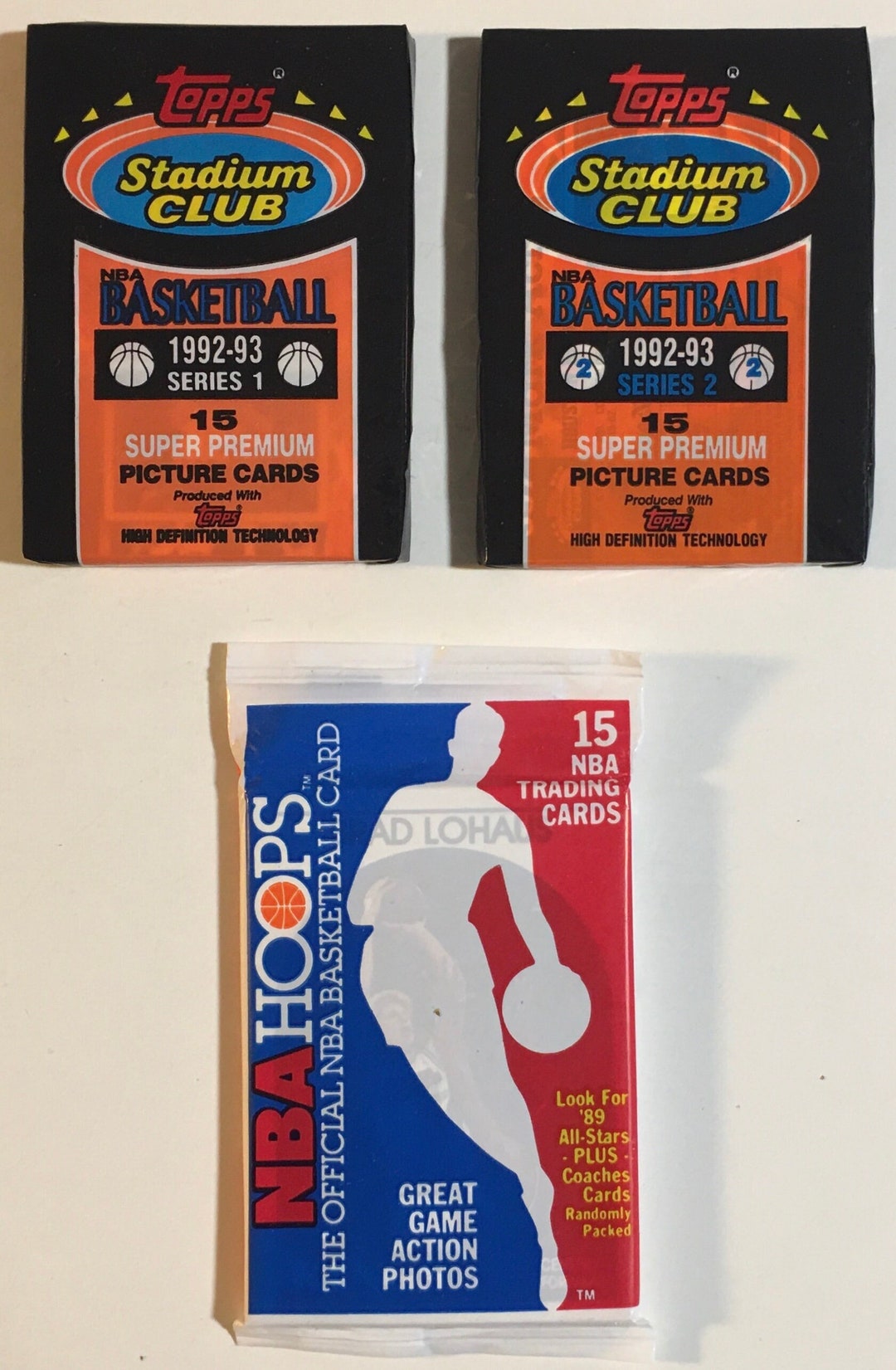 3 Sealed Basketball Card Packs 199293 Stadium Club Series 1 & 2 / 1989