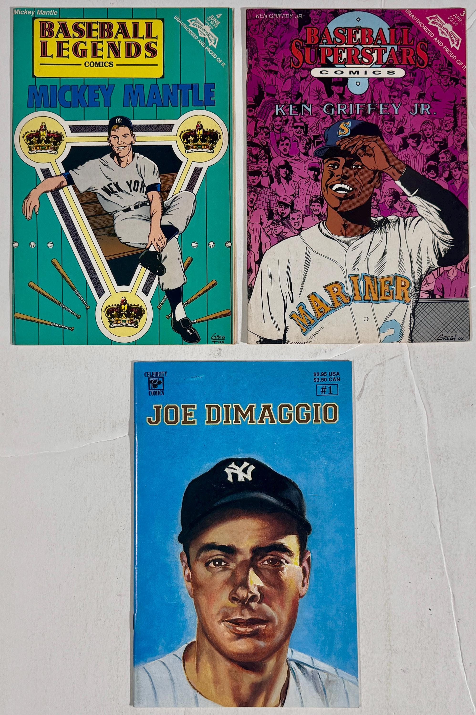 Baseball Legends, Superstars, Celebrity Comics Ken Griffey Jr., Mickey Mantle, Joe Dimaggio Lot of 3