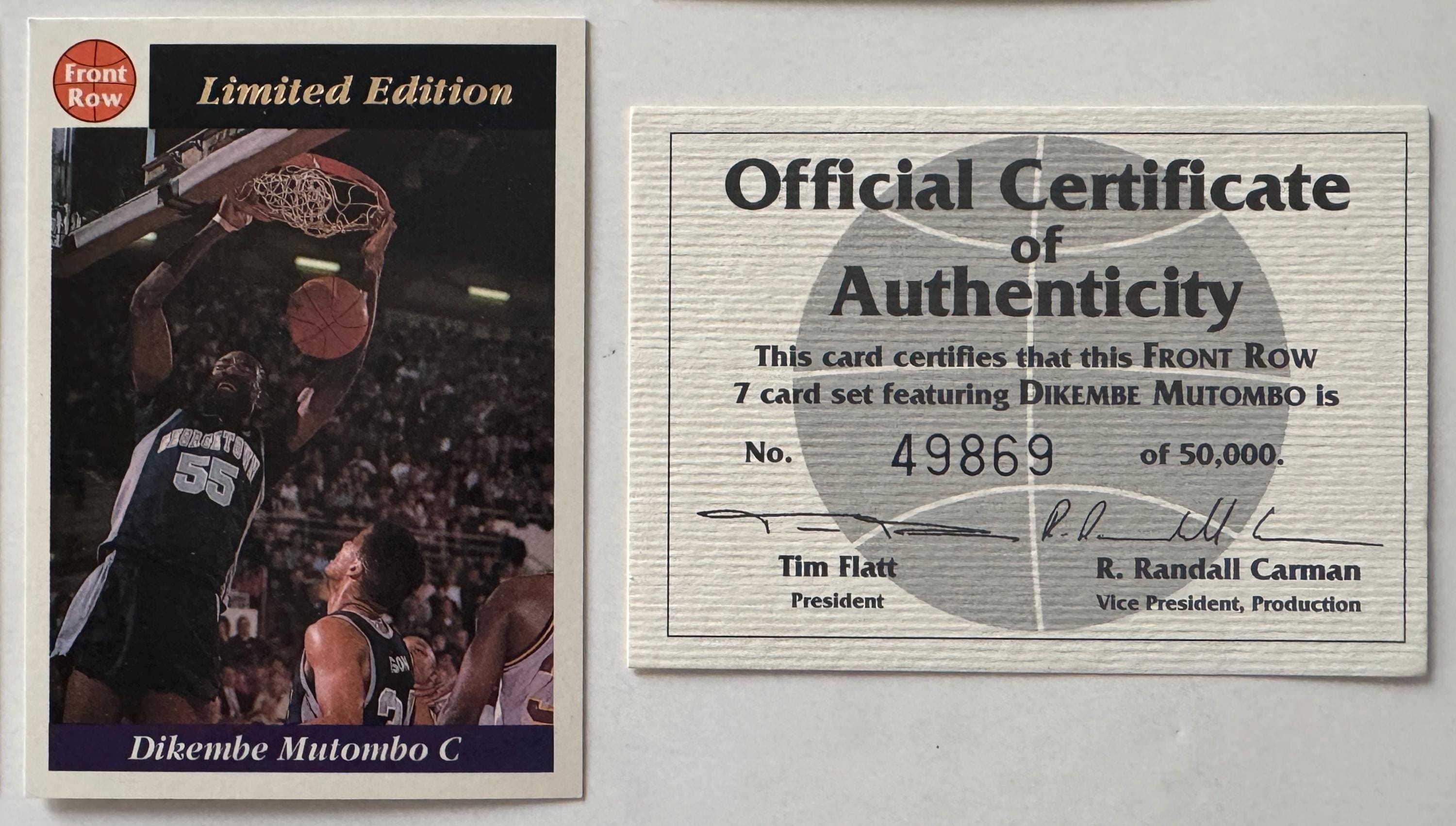 dikembe mutombo limited edition card 1)1992 FLEER DIKEMBE MUTOMBO LIMITED EDITION #8 OF 12 BASKETBALL CARD PSA EX-MT