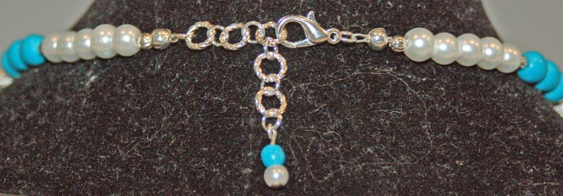 Chalk Turquoise Jewelry-Turquoise Necklace-Stardust Beads-Glass Pearl Necklace-Silver Necklace-Blue and White-Gift for Mom-Gift for Her