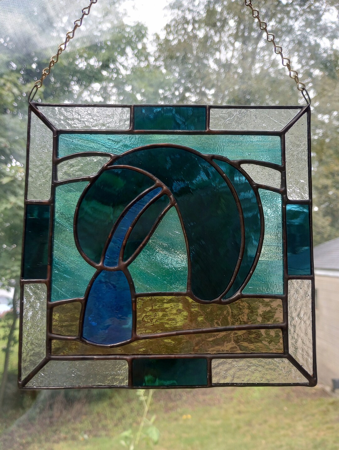 Stained Glass Sea Pen Stained Glass Window Hanging Panel Etsy