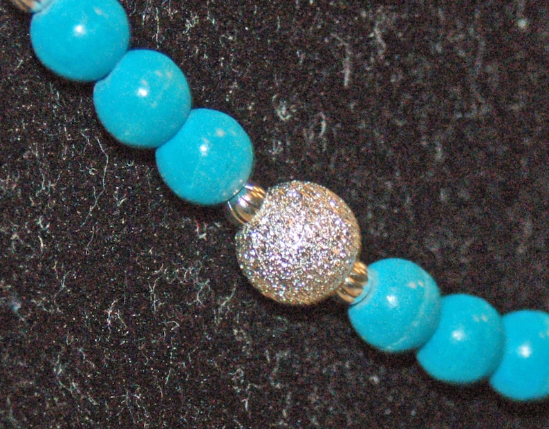 Chalk Turquoise Jewelry-Turquoise Necklace-Stardust Beads-Glass Pearl Necklace-Silver Necklace-Blue and White-Gift for Mom-Gift for Her