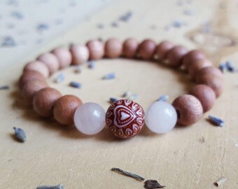 Rose Quartz Bracelet Heart Chakra Fragrent Sandlewood Beads Rose Quartz Jewelry Gemstone Bracelet Yoga Bracelet Sandlewood Bracelet