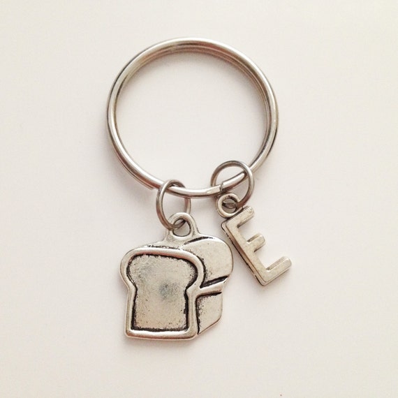 Bread keychain silver bread personalized initial Etsy