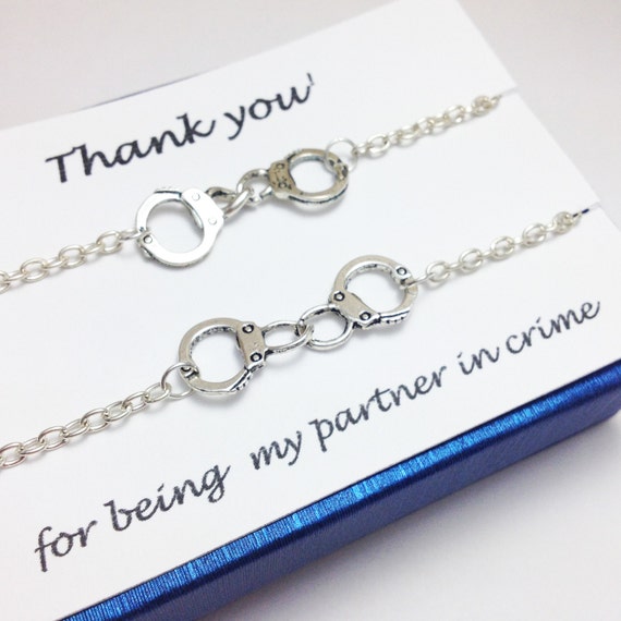 Set of 2 partner in crime bracelets bff bracelet handcuff bracelet friendship bracelet gift for her birthday