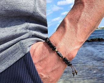 Men’s Zen as F#ck Onyx Mala Bracelet | Black Onyx Gemstones | Natural Coconut Shell | Reiki Healing Mala Beads | Protection | Eases Anxiety