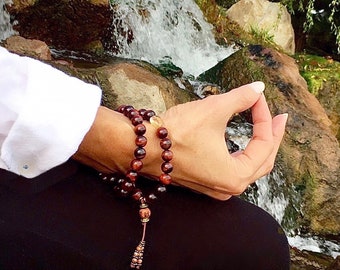 Nirvana Double Mala Bracelet | AAA Grade Mala Beads | Red Tigers Eye | Citrine | Passion for Life | Speeds Metabolism | Increases Energy