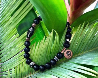 Men’s Om Zen as F#ck Mala Bracelet | AAA Black Obsidian | AAA Black Onyx | Reiki Infused Mala Beads | Dissolves Past Trauma | Eases Anxiety