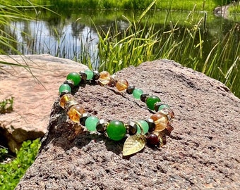 High Class Abundance Mala Bracelet | Sunny Citrine | Green Jade | Adventurine | Pyrite | Garnet | Natural Gemstones | Prosperity | Success