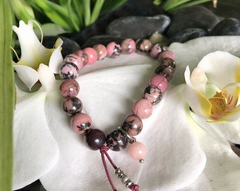 Release The Past Mala Bracelet | Luxury Rhodonite | Reiki | Gemstone Mala Beads | Self Love | Heart Healing | Letting Go | Moving Forward