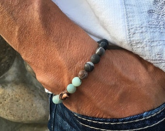 Men's Luck & Success Mala Bracelet | Frosted Amazonite Gemstones | Rustic Style | Reiki Infused | Communication | New Ideas | Abundance