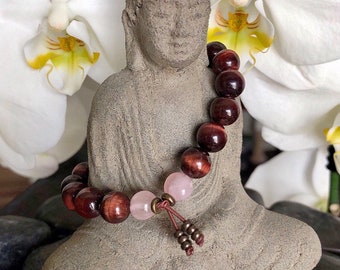 Magic Moments Mala Bracelet | AAA Red Tiger Eye | AAA Rose Quartz | Reiki Mala Beads | Passion | Love | Vitality | Life Force Energy