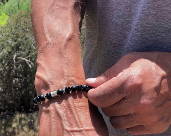 Men’s Resilience Mala Bracelet | Black Onyx Gemstone Mala Beads | Mani Mantra | Meditation | Protection | Confidence | Endurance | Strength