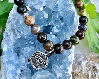 Men’s Bright Future Mala Bracelet | Luxury Tourmaline | AAA Mala Beads | Eye of Horus | Protection | Eases Anxiety | Energy Cleanser