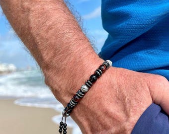 Men’s Love & Happiness Mala Bracelet | AAA Luxury Gemstones | Black Onyx | Mahogany Red Tiger Eye | Grey Lace Agate | Garnet | Hematite