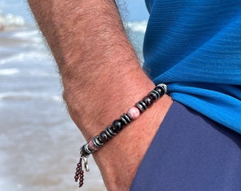 NEW! Men’s Healthy Love Mala Bracelet | Black Onyx | Rhodonite | Garnet | Hematite | Infinity | Secure Solid Healthy Relationship