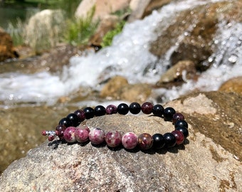 Men’s Heartbeat Mala Bracelet | Luxury AAA Gemstones | Violet Eudialyte | Obsidian | Garnet | Clears Energy | Love | Life Force | Purpose