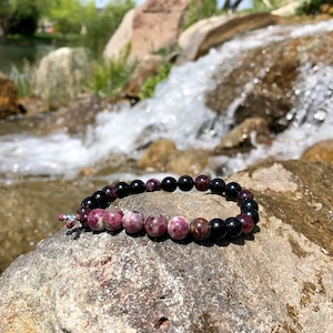 Men’s Heartbeat Mala Bracelet | Luxury AAA Gemstones | Violet Eudialyte | Obsidian | Garnet | Clears Energy | Love | Life Force | Purpose