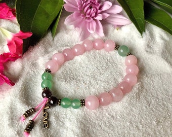 Abundant Love Mala Bracelet | Luxury Gemstones | Rose Quartz | Green Adventurine | Red Garnet | Self Love | Breakup Recovery | Heart Healing