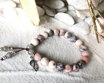 Trust the Process Mala Bracelet | Pink Zebra Jasper | Labradorite | Angel Wing | Reiki Healing Mala Beads | True Purpose | Contentment