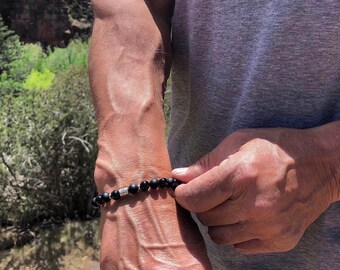 Men’s Resilience Mala Bracelet | Black Onyx Gemstone Mala Beads | Mani Mantra | Meditation | Protection | Confidence | Endurance | Strength